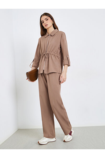 Styli Women Front-Zip Drawstring Top and Pants Co-Ords