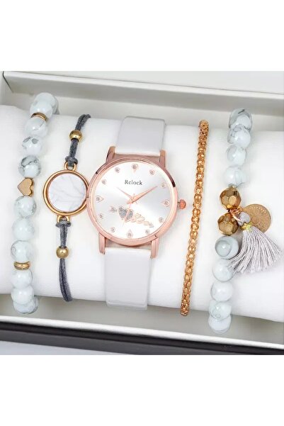 Produse.Top Ceas Dama Luxury auriu cu inimioare si bratara alba CDQZ124