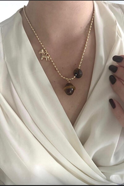 DEMOKAN Women's Exclusive Vip Series Ellipse Chain Acrylic Stone Pony Charm Necklace