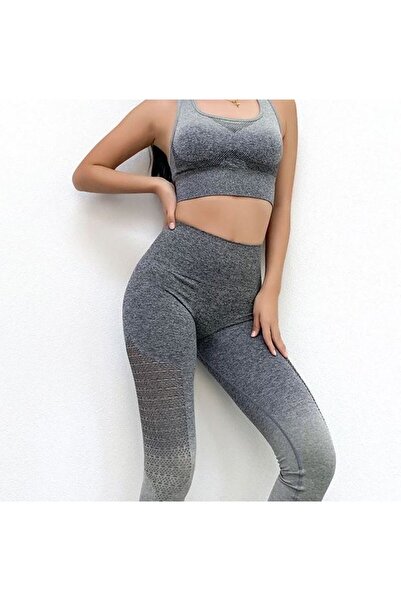 Produse.Top Compleu Sport Fitness gri in degrade cu Colanti si Bustiera SFIT014