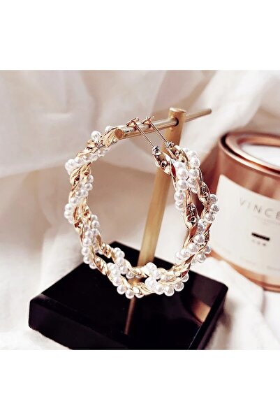 Produse.Top Cercei eleganti rotunzi mari auriii cu perle CW23