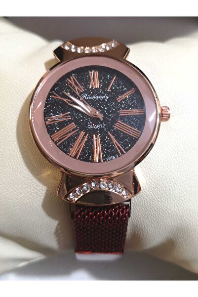 Produse.Top Ceas Dama Casual cu bratara magnetica rosie si cadran cu sclipici...