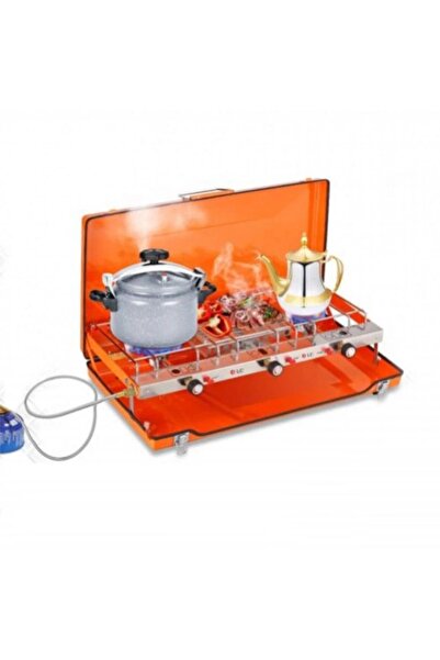 DLC Camping stove with two burners and a foldable grill, 100 cm, orange color, 38471-DLC