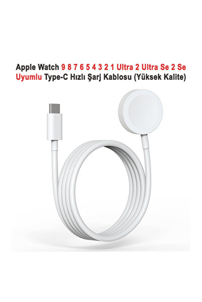 Dexmon Apple Watch 9 8 7 6 5 4 3 2 1 Ultra Se Uyumlu Manyetik Type-C HızlıŞarj Kablosu 1Metre Şarj Kablosu