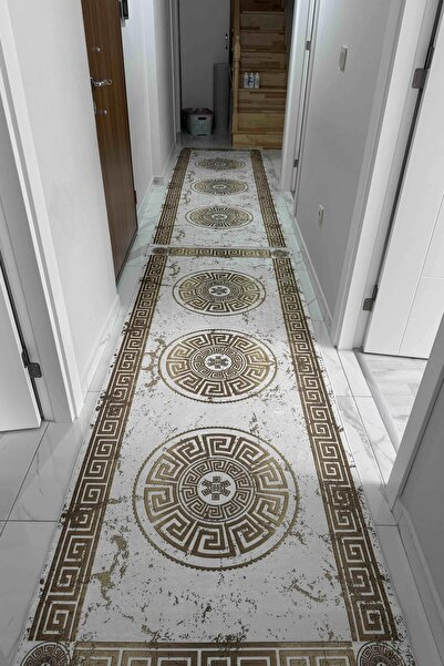 VOPTEKS Beyaz Gold Halı Yolluk Makinede Yıkanabilir Halı Kaymaz Taban Halı