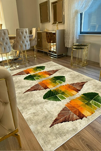 VOPTEKS Yaprak Desenli Salon Halısı Makinede Yıkanabilir Halı Kaymaz Taban Halı