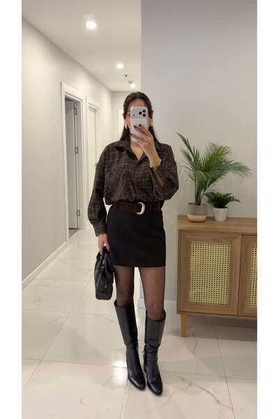 BİRCANÇİL Negra Black Suede Belted Mini Skirt