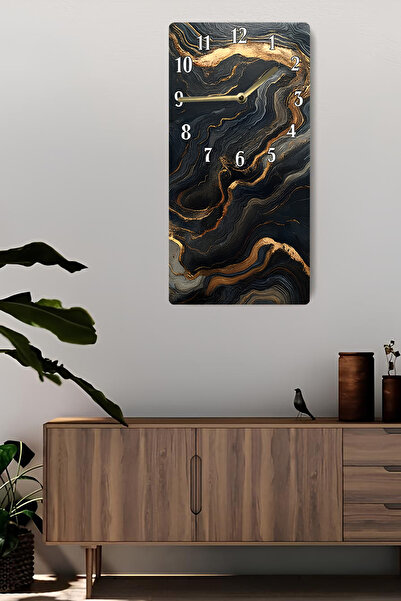 kutuTR ساعة طاولة MDF بطباعة UV ثنائية الأبعاد بنمط رخامي أسود وذهبي ثلاثي الأبعاد مقاس 20 × 40 سم-DTS119