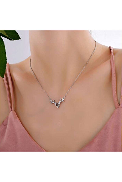 Produse.Top Colier dama argint placat cu aur design ren si proiectie I love You in 100 de limbi COL034