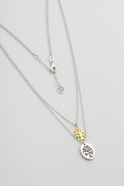 So CHIC... İki Renkli Hayat Ağacı 18 Ayar Sarı Ve Beyaz Altın Kaplama 45 Cm G...