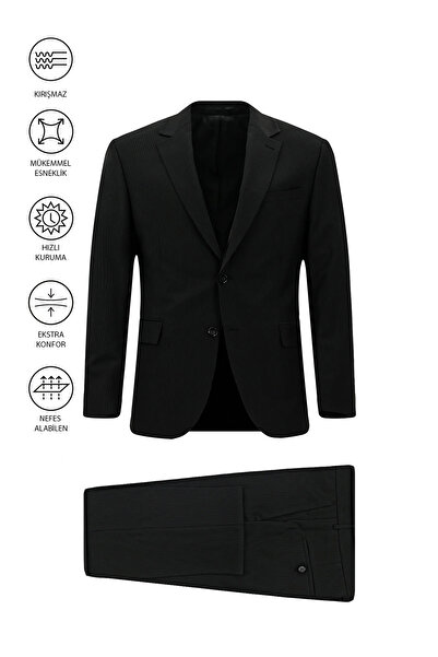 Abdullah Kiğılı بدلة كلاسيكية من الصوف بخطوط وقصة منتظمة مرنة