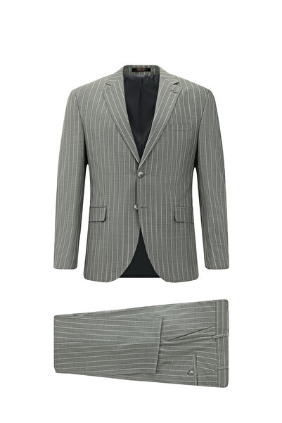 Abdullah Kiğılı 7 Drop Slim Fit Slim-Fit Wool Striped Classic Suit