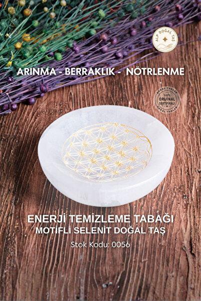 Alp Doğal Taş Sertifikalı Selenit Doğal Taş Altın Renkli Motifli Enerji Temiz...
