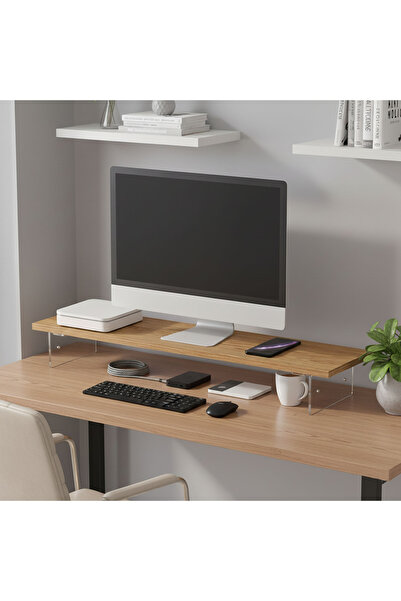 CHOIWIN حامل شاشة مكتبي مريح مقاس 31.5 بوصة - حامل بنقشة خشبية مع دعامة أكريل...