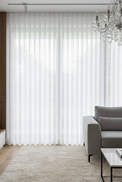 DecorTül Bambu Sade Tül Perde - Salon ve Oturma Odası İçin Tül Perde