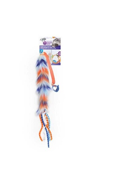 All For Paws كرة فروية ناعمة بنابض مع خاتم إصبع - برتقالي