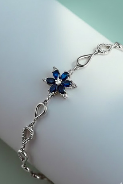 OSMANLI GÜMÜŞ Kadın Gümüş Bileklik - Lacivert Doğal Safir Taşlı Nergis Model ...