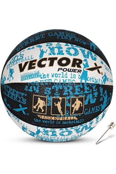 Generic Victor X Power Rubber Basketball - Durable Ball for Indoor and Outdoor Use, Black-White and Blue