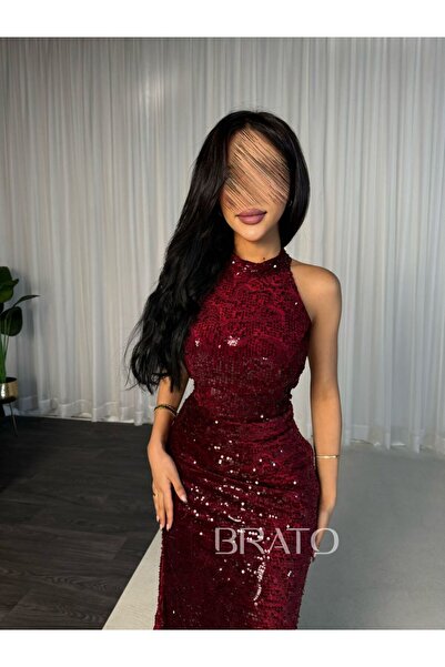 BRATO Burgundy sequined dress with a shine