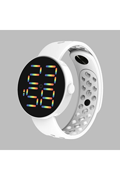 Produse.Top Ceas cu cadran rotund digital si bratara silicon alba reglabila QUARTZ CDQZ111