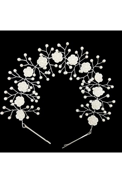 Produse.Top Bentita, coronita par mireasa decorata flori cu perle albe elemente translucide BPM09