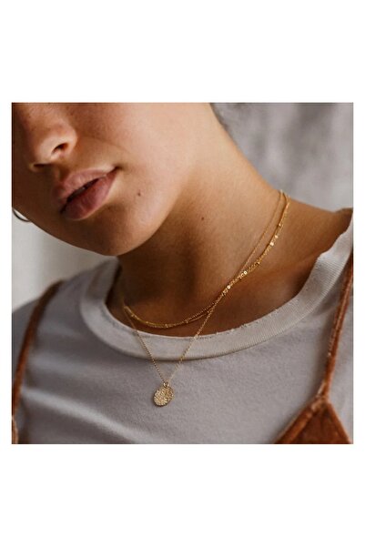 Produse.Top Colier auriu placat cu aur roz de 14 k cu pandativ rotund COL103