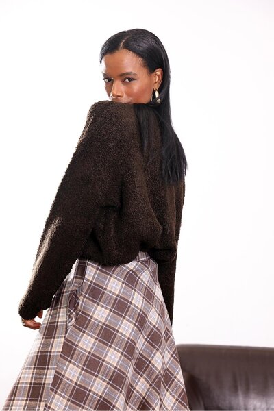 5in1Canpolat Bitter Brown Boucle Knitwear Sweater 251112