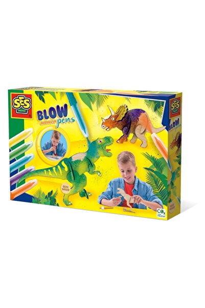 SES Creative Set de desen - Carioci cu aerograf, dinozauri din lemn