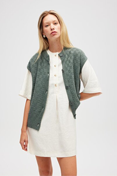 Peraluna Yvette Women's Buttoned Knit Vest - Cactus Green