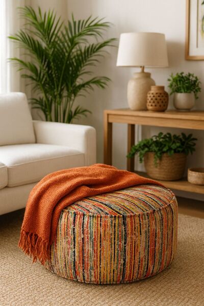 WEBPANYA ELYAF DOLUM GÖVDE Geniş Oturma Alanı Bohem Dokuma Kumaş Puf Orta Sehpa Salon Oturma odası