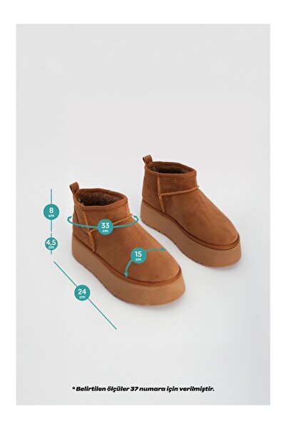 GoodSport Kadın Kalın Taban İçi Kürklü Yarım Bot Taba Süet