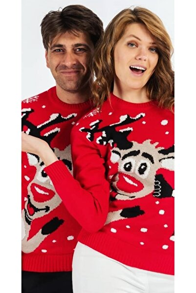 Produse.Top Pulover Dama Rosu de Craciun Marime Universala cu Maneca Lunga Im...
