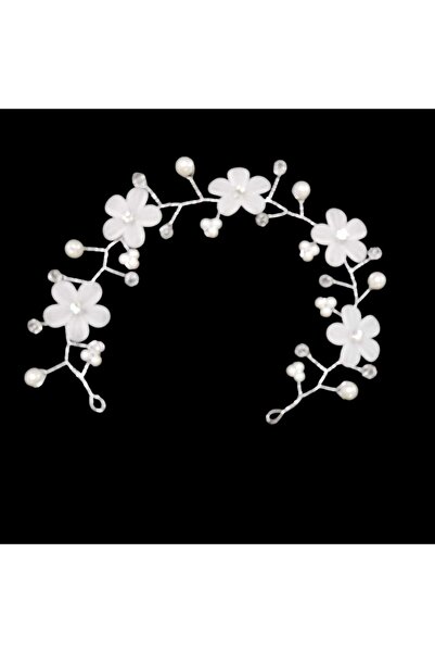 Produse.Top Bentita, coronita par mireasa decorata cu flori perle albe elemente translucide BPM07