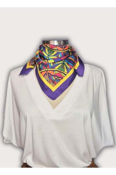 POZİTİF MRK Purple Light Mandala Twill Satin Multi-Color Neck Bandana Scarf 58Cmx58Cm