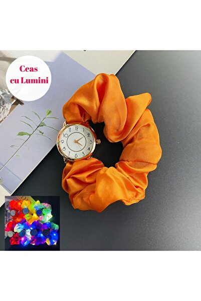 Produse.Top Ceas Dama Elegant cu led si funda portocalie fluorescenta cu becuri intermitente CDGV025