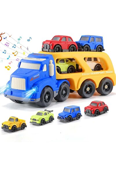 SAB 5-in-1 Carrier Truck Playset for Boys & Girls 18 Months+, Friction Cars with Music and Interactive S