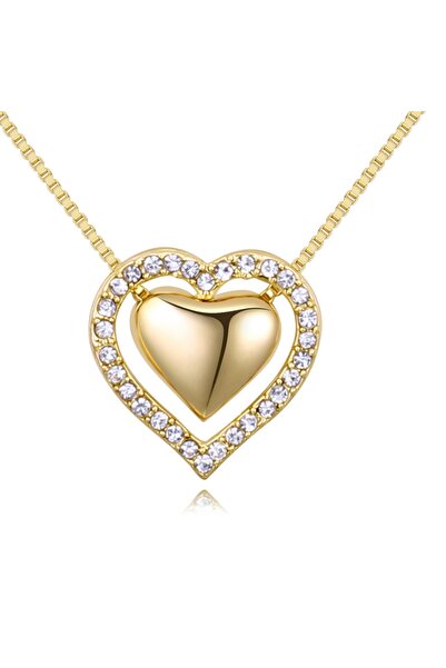 Produse.Top Lantisor dama auriu placat cu aur cu pandantiv inimioara si strasuri COL043