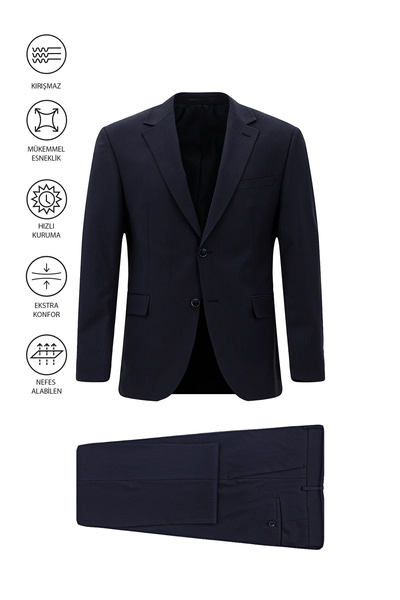 Abdullah Kiğılı بدلة كلاسيكية من الصوف بخطوط وقصة منتظمة مرنة