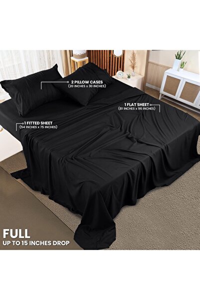 COOYA Full Bed Sheets Set - 4 Piece Bedding - Brushed Microfiber - Shrinkage and Fade Resistant(Black)