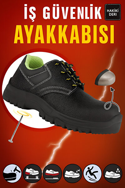 Badem10 İş Ayakkabısı Hakiki Deri Çelik Demir Burunlu 46 Numara Bağcıklı Çeli...