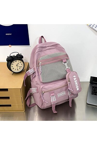 Produse.Top Ghiozdan tip Rucsac mov-lila din material textil impermeabil cu buzunare multiple si catarame ACRD37