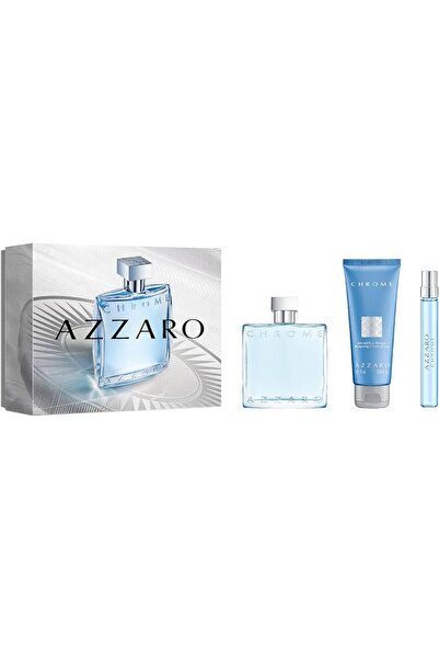 Azzaro مجموعة كروم للرجال: أو دو تواليت 100 مل + أو دو تواليت 10 مل + شامبو للشعر والجسم 75 مل