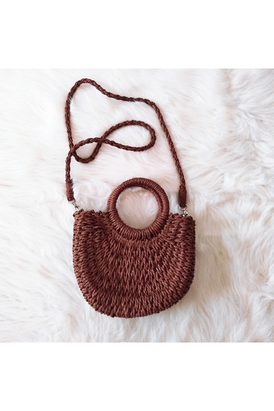 Produse.Top Geanta eleganta roz inchis de dama impletita din paie de vara cu maner rotund si bareta de umar ACGD