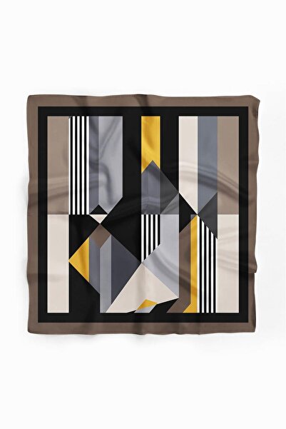 Modabutik G42 Kadın Gri Geometrik Desenli 50x50 Bandana DG01526-22