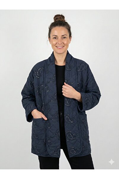 della moor Women's Navy Blue Italian Ethnic Pattern Sequin Embroidered Ov Ove...