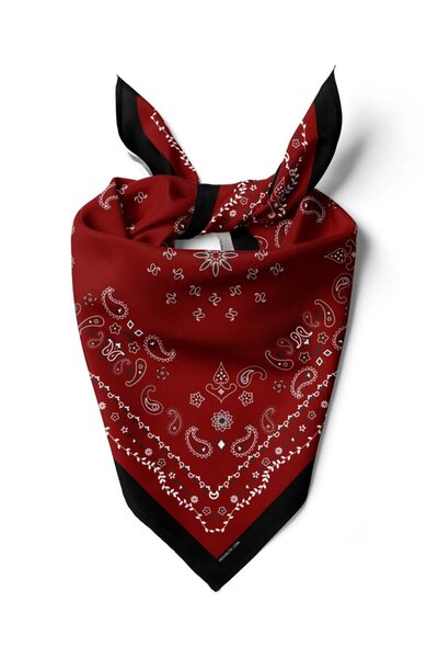 Vissona Kadın Kırmızı Beyaz Etnik Desenli 50x50 Bandana HYL DG01296-22