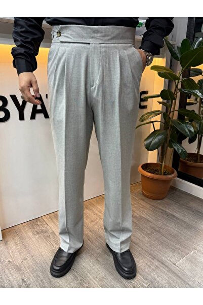 BYATA MENS STYLE بنطلون رجالي إيطالي الصنع بخصر مرتفع من القماش