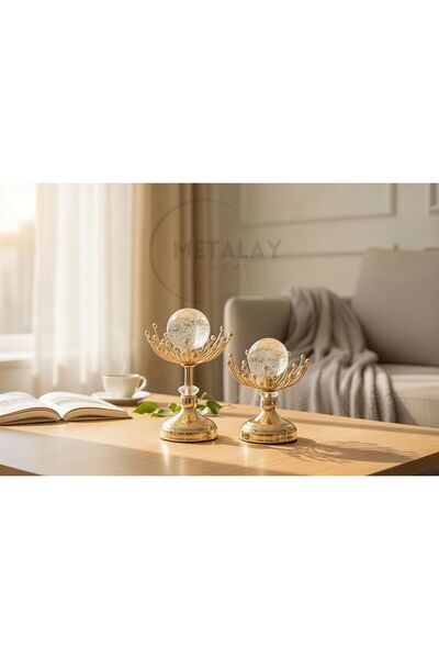 METALAY 2 Li Tel Çubuklu Top Küre Altın Ev/ofis Dekoru damlacıklı