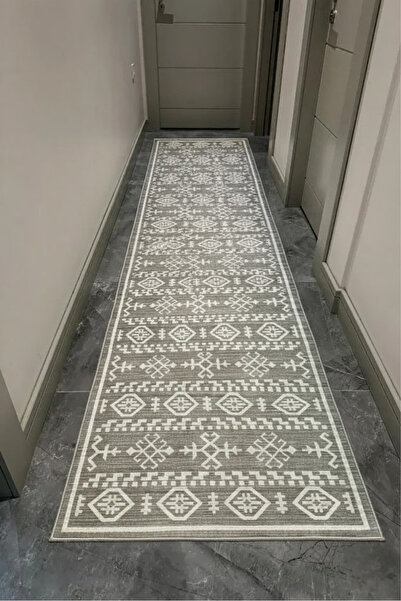 VOPTEKS Gri Yolluk Makinede Yıkanabilir Halı Kaymaz Taban Halı