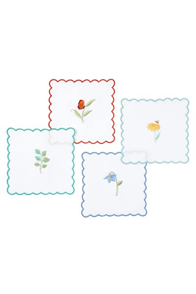 2Ddesign Flower Embroidered Presentation Napkin – Decorative Cocktail Napkin ...